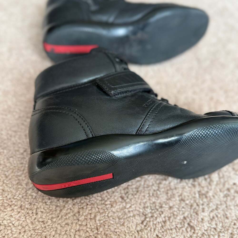 PRADA High-Top Black Soft Leather Sneakers Women’s Size 7 - Picture 8 of 10
